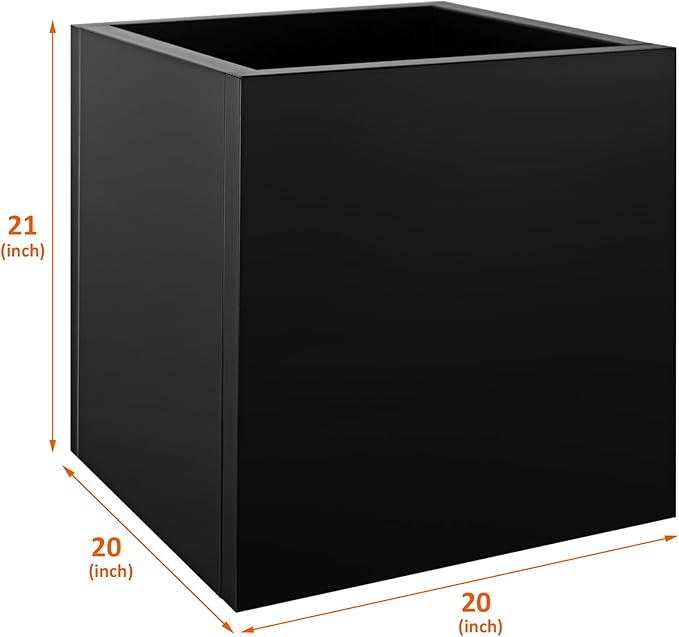 Meyoppm Square Metal Planter Box 20"x20"x21", Heavy Duty Galvanized Steel Planter Frost Proof Rust Resistant, Rectangular Planter Box for Indoor Outdoor Patio Porch Commercial Residential