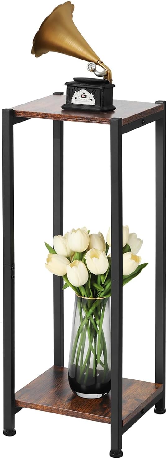 Dipion Tall Plant Stand Indoor,31 Inch Plant Stands,2 Tier Metal Plant Stand with Heavy Duty Wood,Rustic Brown and Black