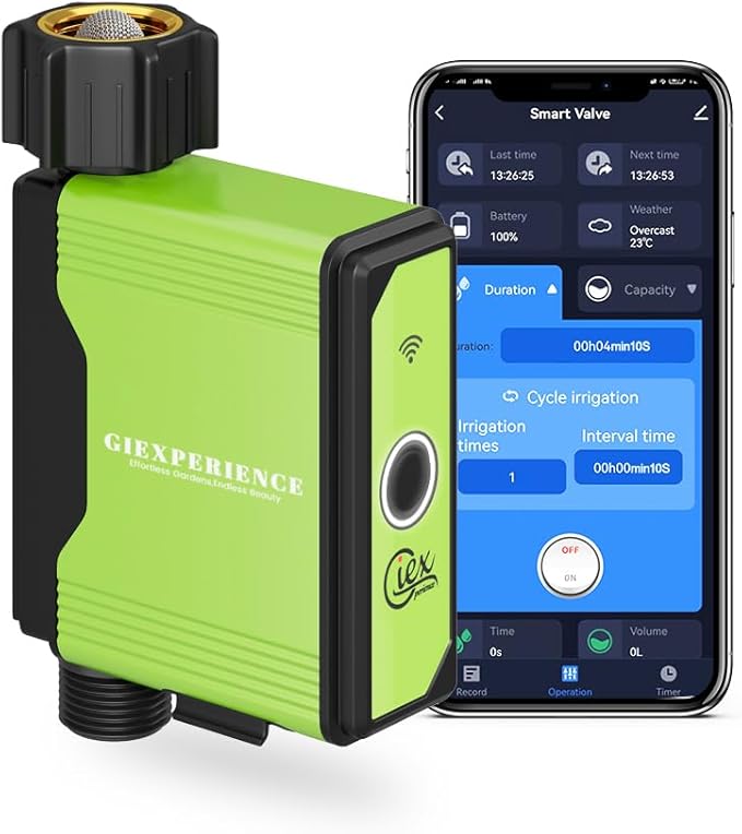 GIEX ZIGBEE Sprinkler Timer GX-02,Built-in Flow Meter, Smart Irrigation Garden Hose Watering Controller Work with TUYA APP and Smart Life APP