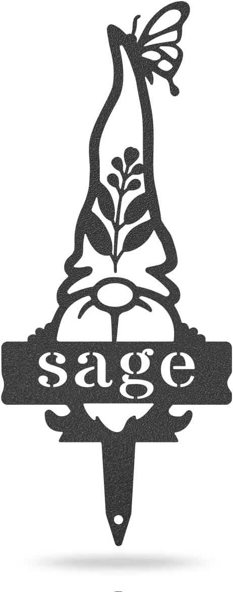 RealSteel Brand, Gnome Plant Markers for Outdoors, Garden Labels Metal Stake, Plant Tags, Garden Sign for Vegetables, Outdoor Decorations, Yard and Gardening Gift - SAGE