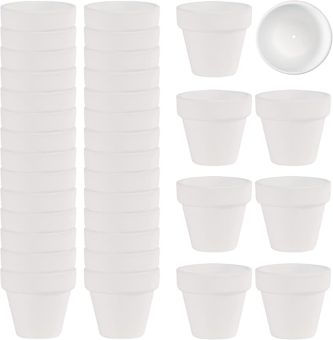 Fcacti 36 Pcs Small Mini White Clay Pots 2.1'' Terracotta Pot Clay Ceramic Pottery Planter Cactus Flower Pots Succulent Nursery Pots- Great for Window Boxes, Cactus, Plants, Crafts, Wedding Favors