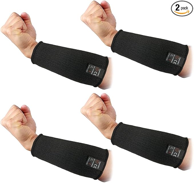 CAWANFLY 2 Pairs Protective Arm Sleeves, Cut Resistant Sleeve Arm Protectors Anti Abrasion Safety Armband for Garden Kitchen Work (Black+Black)