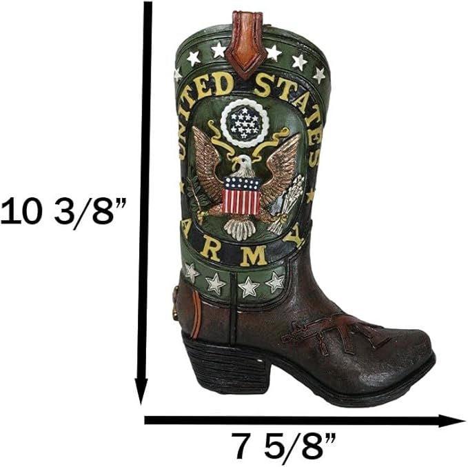 Ebros Gift Rustic Western Country USA American Bald Eagle with Arrows and Olive Branch Army Emblem Crest Military Cowboy Boot Flower Bouquet Vase Or Planter Decorative Figurine