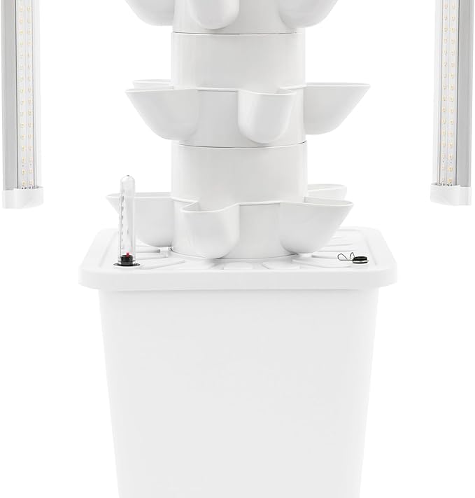 Garden Hydroponic Growing System Vertical Tower 30 Pods, 6 Tier Gardening System with 4 LED Grow Lights, Self-Watering, 2.64Gal Indoor Vertical Garden Planter for Herbs Vegetables (White)