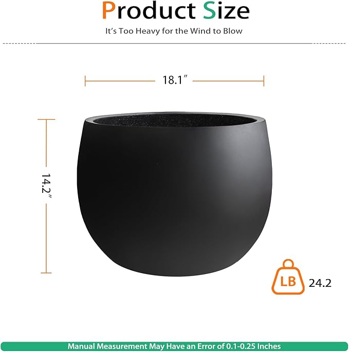 Heyzier Ball Concrete Planter Outdoor Indoor, Large Tall Cement Plant Pots for Trees Flowers (Black, 18 inch)