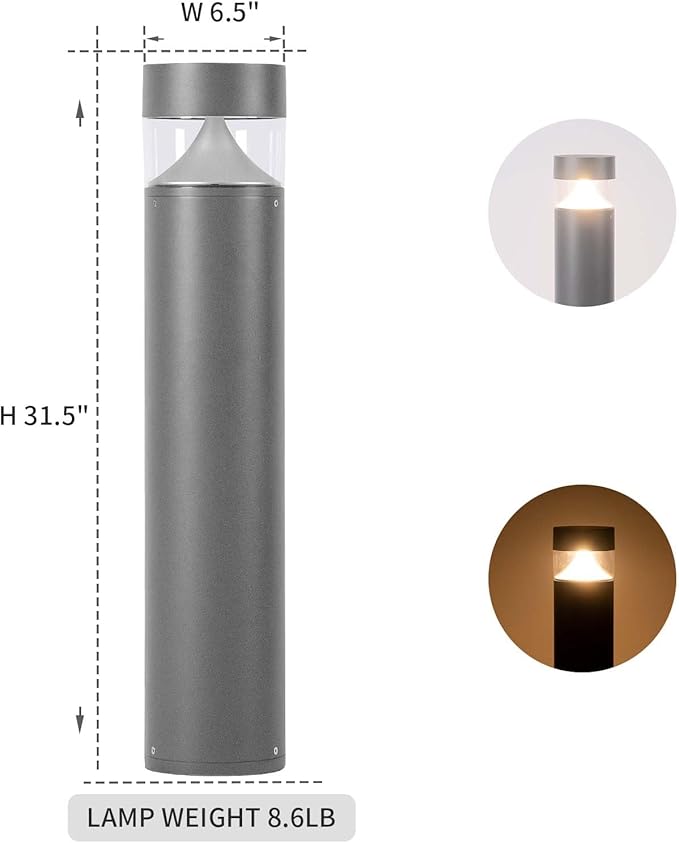 Linkmoon Outdoor Pathway Light, 32 in IP65 Waterproof Driveway Lights, 3000K led Landscape Lighting Outside，620LM Path Lights, 120V Hard Large Bollard Lamp for Garden Yard Patio Lawn Walkway Decor