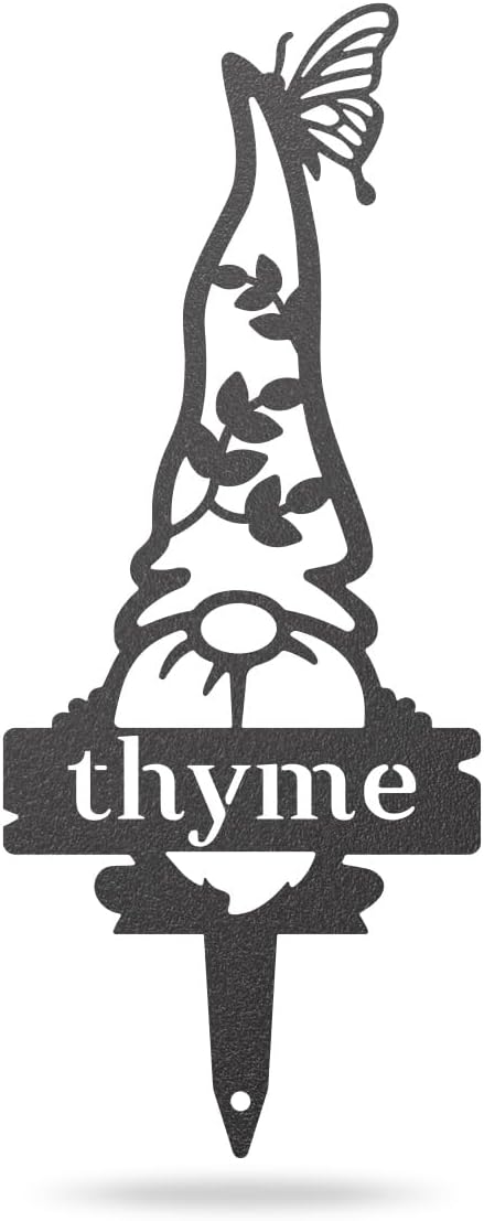 RealSteel Brand, Gnome Plant Markers for Outdoors, Garden Labels Metal Stake, Plant Tags, Garden Sign for Vegetables, Outdoor Decorations, Yard and Gardening Gift - Thyme