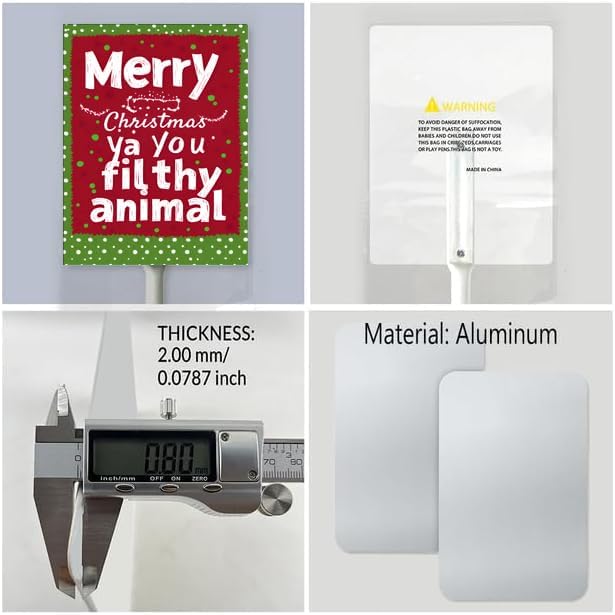Uptell 7x8.8 Inch Merry Xmas Ya You Filthy Animal Garden Sign Winter House Yard Sign Porch Xmas Holiday Home Decorations Outdoor With Metal Stakes 12.8 Inch