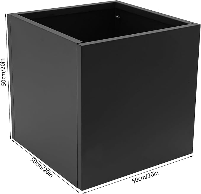 16~32inch Steel Planter Square Outdoor Planters Box Indoor Metal Large Planters Cube, Heavy Duty Flower Pot Modern for Commercial Residential Home Garden Porch Hotel Patio (Black, 20×20×20in)