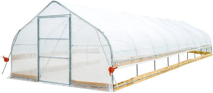 12x40ft Premium Tunnel Greenhouse 6mil Strong EVA Film Galvanized Rustproof Frame Crank-Activated Roll Up Sides Angled Peak Roof