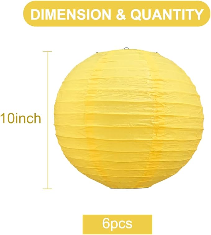 BEISHIDA 10-Inch Yellow Round Paper Lanterns Decorative Hanging Asia Chinese Japanese Paper Lanterns Lamp for Birthday Halloween Wedding Baby Bridal Shower Fall Home Decor Party Decoration（6 Packs）