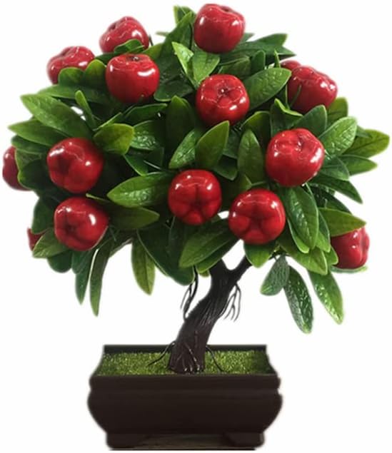 9.85 inch Artificial Potted Plants，Potted Plants Artificial Apple Tree, Artificial Fruit Apple Tree Bonsai Fake Greenery Plastic Pot,for Home Table Desk Office Bathroom Decor