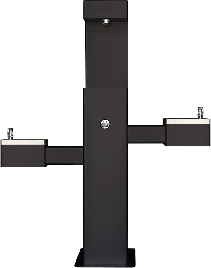 Global Industrial Outdoor Bottle Filling Station & Bi-Level Drinking Fountain, Black Powder Coat
