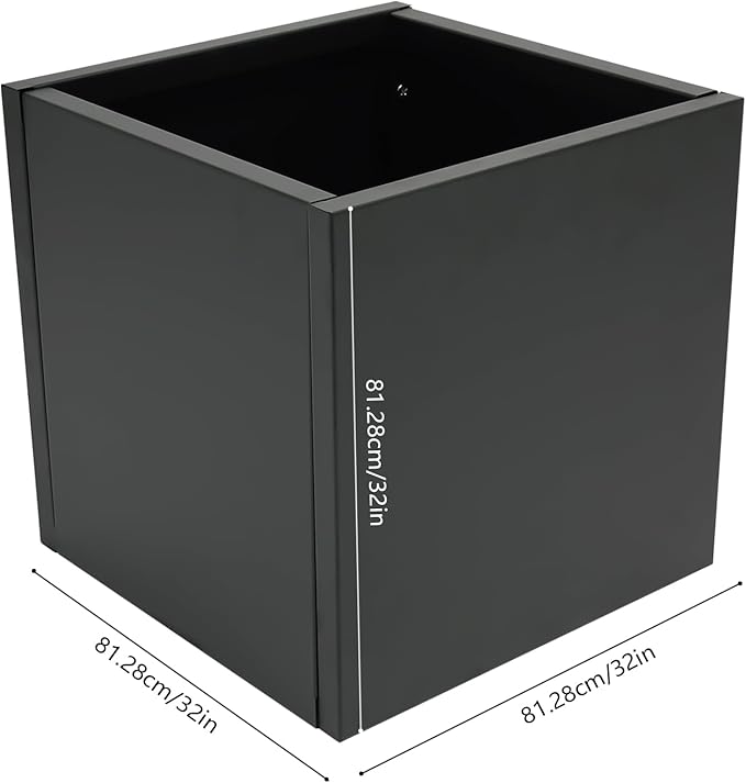 REBaiYU Steel Square Planter Box - 32x32x32 Inch Heavy Duty Cube Metal Planters with Large Opening - Flower Pot for Garden Tall Planters (Black, 32inch)