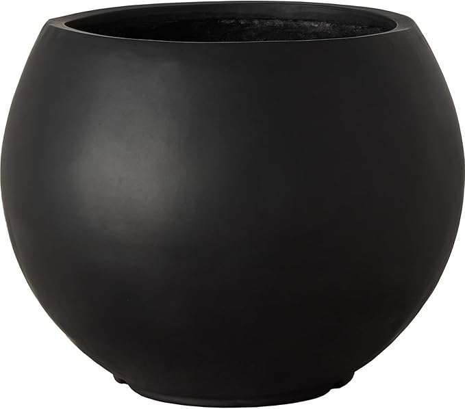 Panlaolao 17 H x 21" Dia (15" Pot Opening) Round Fiberstone Planter with Drainage Hole, Black, Indoor/Outdoor Large Plant Pot for Home Patio Garden, Planter for Christmas Tree, Ideal for Large Plants
