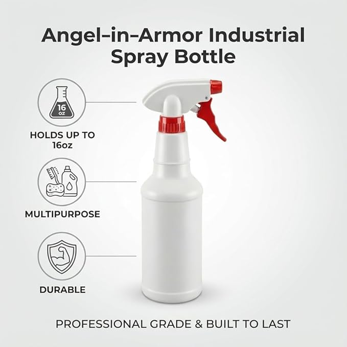 Angel-in-Armor 16oz Spray Bottles - 3-Pack - Heavy-Duty Adjustable Nozzle Mist & Stream Bottles for Cleaning, Hair Care, Gardening, Water Spray, Household, Fabric, and Multipurpose Use