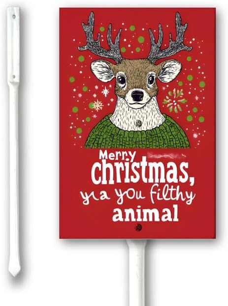 Uptell 8x12 Inch Merry Xmas Ya You Filthy Animal Garden Sign Winter House Yard Sign Porch Xmas Holiday Home Decorations Outdoor With Metal Stakes 12.8 Inch