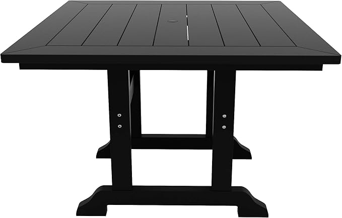WestinTrends Malibu 5 Piece Adirondack Outdoor Dining Set, All Weather Poly Lumber Patio Table and Chairs Furniture Set, 43" Trestle Square Dining Table and 4 Adirondack Dining Chair, Black