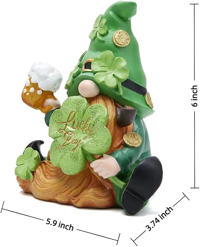 Hodao Green St Patrick‘s Day Handmade Gnome 6" H Resin Standing Figurine for Spring-Irish Gnome Elf Scandinavian Yule Nordic Figurine Home Holiday Decorations Indoor Home Decor Green Gnome (Green)