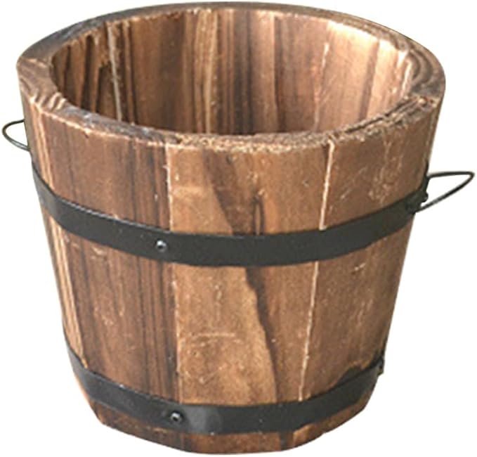 Wooden Round Barrel Flower Pot Planter with Breathable Bottom Hole for Home Office Garden Decor 7.08X5.9 Inches