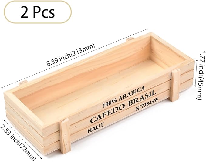 2PCS 8.39×2.83×1.77 Inch Natural Wooden Succulent Plant Outdoor Rectangle Wood Planter Box Windowsill Raised Garden Bed Flower Cactus Pot Storage Box for Vegetables Grass Lawn Yard