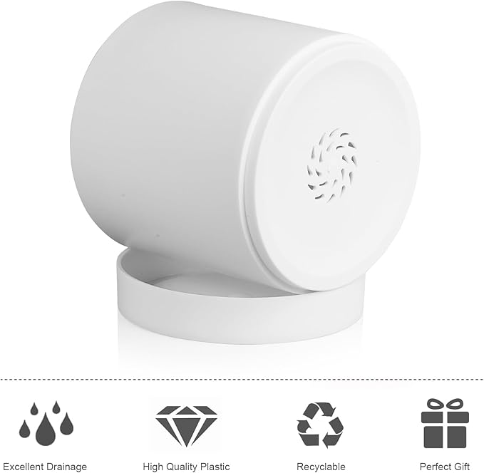 Meowell 6/5/4 inch Flower Pots, Pack of 3 Cylinder Plant Pots for Small Indoor Outdoor Plants, Plastic Planters with Drainage Holes and Saucers for Garden Succulent Nursery House Plants, White
