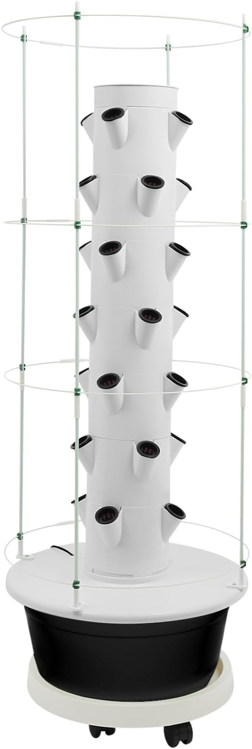 Hydroponics Growing System, 28-Plants Indoor Hydroponic Tower with Pump System, Timer, Climbing Trellis, Vertical Garden Planter with Wheels, Hydroponic Germination Kit for Gardening Lover