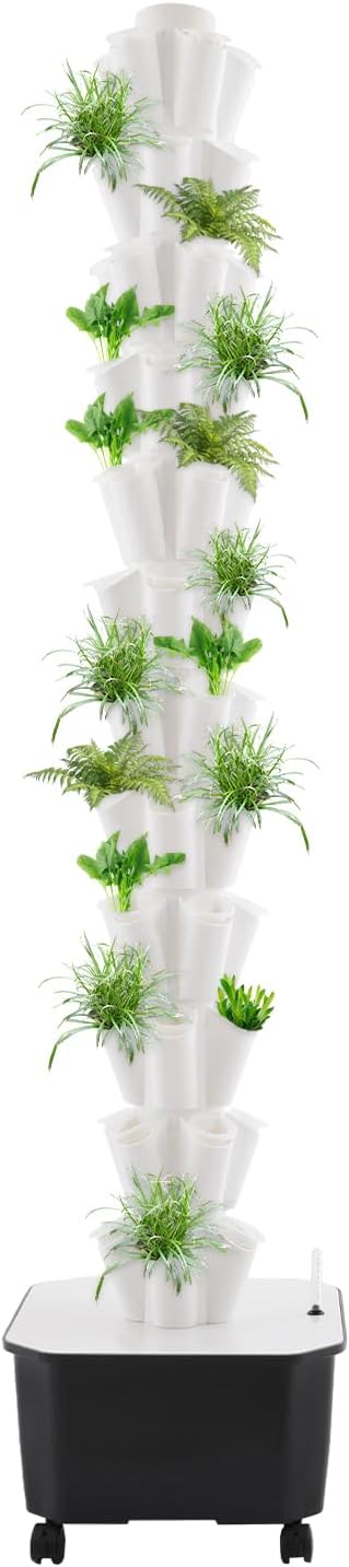 Hydroponic Growing System, 60-Plant Vegetable Planter Tower with Wheels, Outdoor Indoor Garden Vertical Planter Germination Kit with Water Pump & Intelligent Water Circulation for Gardening Lover