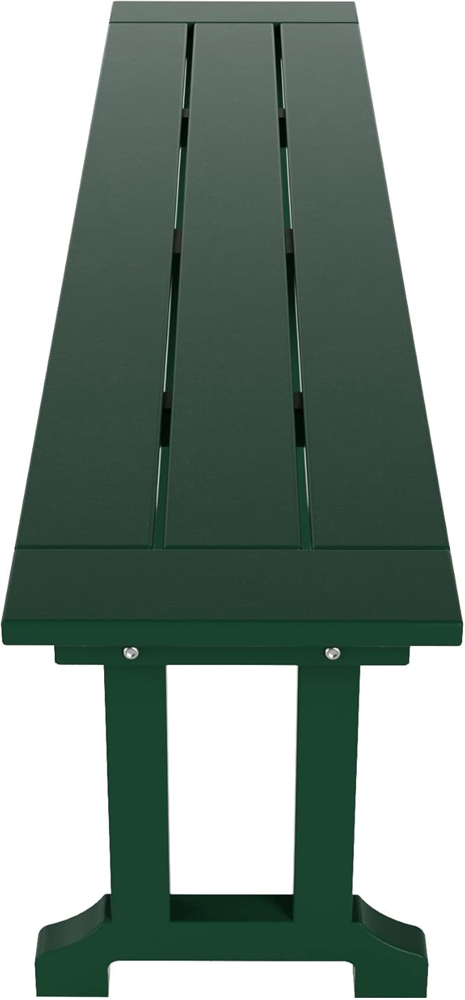 WestinTrends Malibu 6 Piece Adirondack Patio Dining Set with Bench, All Weather Poly Lumber Outdoor Table and Chairs, 71" Trestle Dining Table, 4 Adirondack Chair with Dining Bench, Dark Green