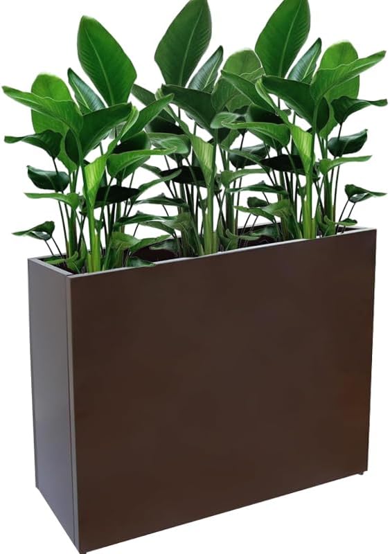 Megawodar Metal Tall Long Planter Box Large Rectangular Planter Flower Pot with Drainage Holes for Indoor Outdoor Deck Porch Garden Home Patio Front Door (Espresso, M)