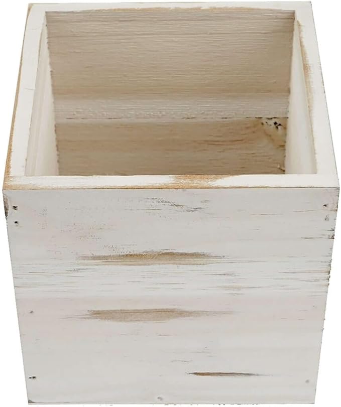 Efavormart 2-Pack 5"x5" Whitewash Wood Planter Boxes with Plastic Liners, DIY Rustic Square Wooden Boxes for Succulents, Table Centerpieces and Wedding Party Decor