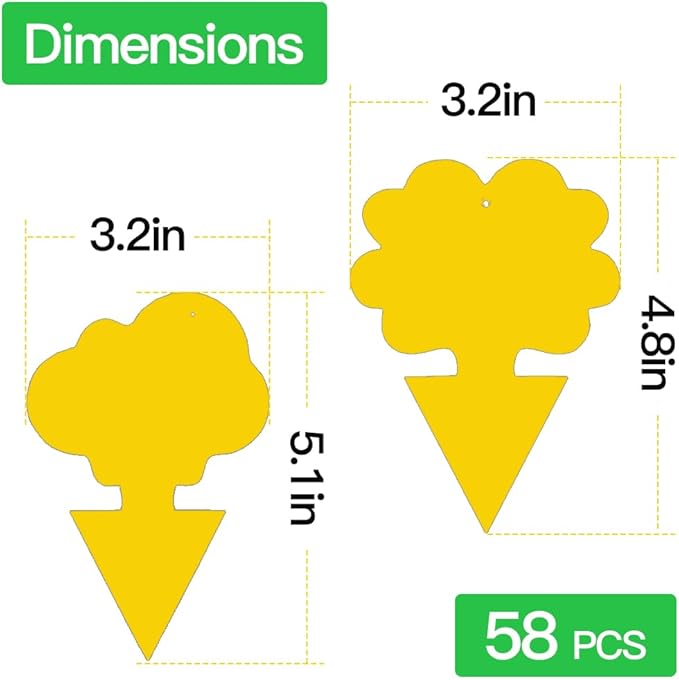 58 Pack Flying Insect Traps for Plants – Yellow Sticky Traps for Fungus Gnats, Flies & Flying Bugs, Indoor Outdoor Flying Bug Catcher for Pots, Garden & Kitchen, Non-Toxic, Odorless, Kid & Pet Safe