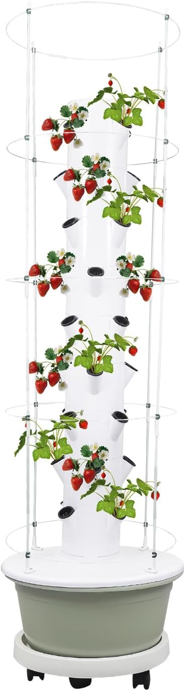Hydroponic Growing System Kit, 36 Plant Sites Hydroponic Tower with Climbing Trellis, Water Pump, and Timer, Indoor & Outdoor Vertical Hydroponic Growing Garden for Leafy Greens & Herbs