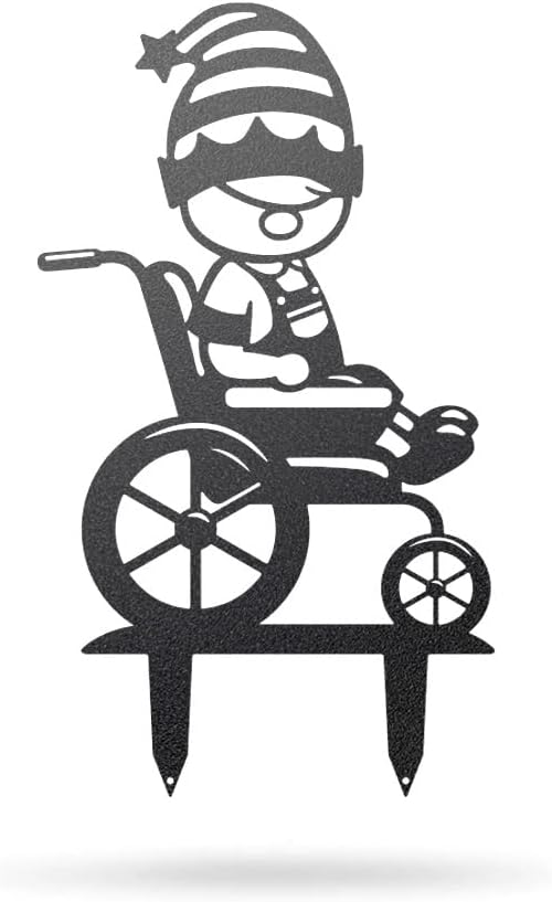 RealSteel Build Your Gnome Family Garden Stakes – Custom Metal Yard & Lawn Decor – Farmhouse Outdoor Garden Gnomes – Choose Your Set - Unique Gift - Boy W Wheelchair