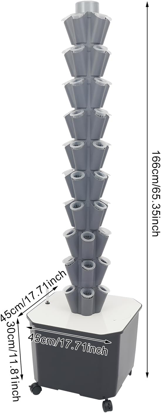 Hydroponic Growing System, 50-Plant Vegetable Planter Tower with Wheels, Outdoor Indoor Garden Vertical Planter Germination Kit with Water Pump, Intelligent Water Circulation & Timer Function