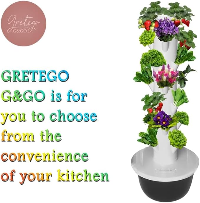 GRETEGO G&GO Hydroponics Growing System Kit, Aero Gardening System, Hydroponic Tower|28 Net Pots for Tomato, Green Salad, Strawberry Tower in Your Indoor Vegetable Garden