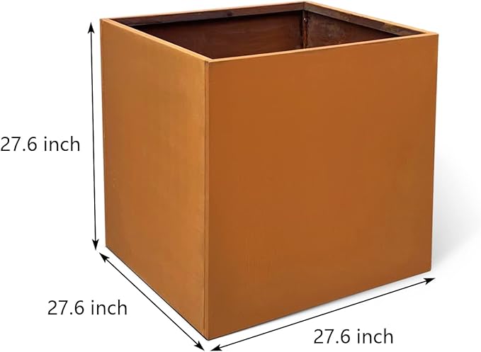 GZGNEEVL Corten Steel Planter Metal Square Planter Tall Cube Rustic Steel Planters 27.6 Inch Durable Antique Detached for Outdoor Commercial Residential Garden Patio Deck and Backyard