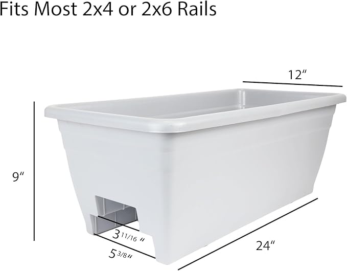 The HC Companies 24 Inch Deck Rail Planter Box with Drainage Plug, Lightweight UV-Resistant Plastic Outdoor Planters for Wood Deck Rail, Flower Box for Garden, Patio, Balcony, and Fence, Sandstone