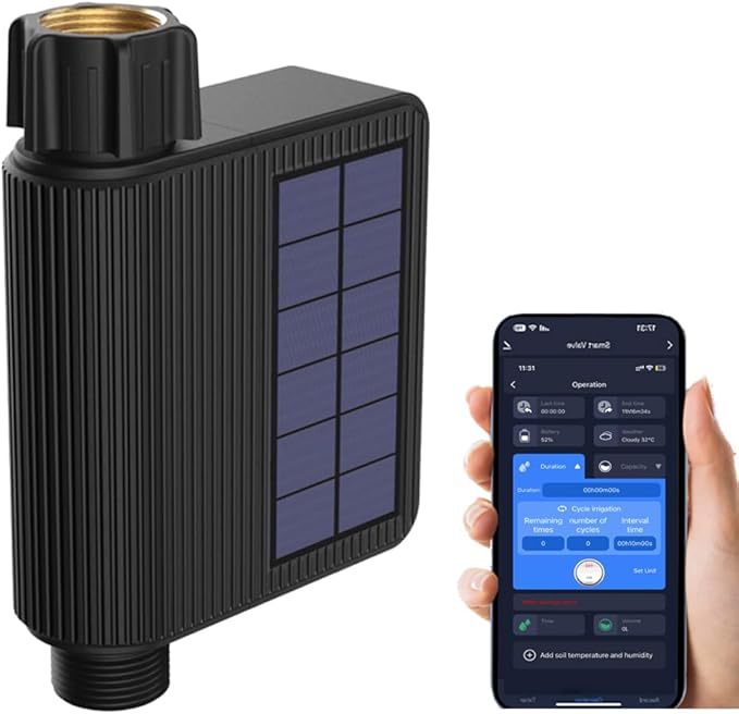 Haozee Solar WiFi Sprinkler Timer,Smart Hose Timer for Watering,Smart Water Timer for Garden Hose,Built-in Flow Meter,Automatic Irrigation Controller System for Lawns and Yard.
