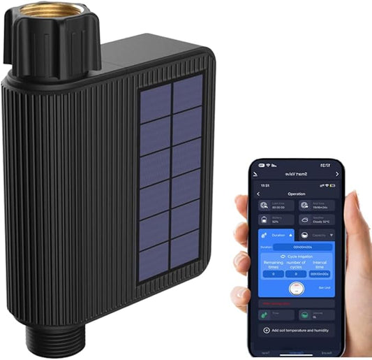 Haozee Solar WiFi Sprinkler Timer,Smart Hose Timer for Watering,Smart Water Timer for Garden Hose,Built-in Flow Meter,Automatic Irrigation Controller System for Lawns and Yard.