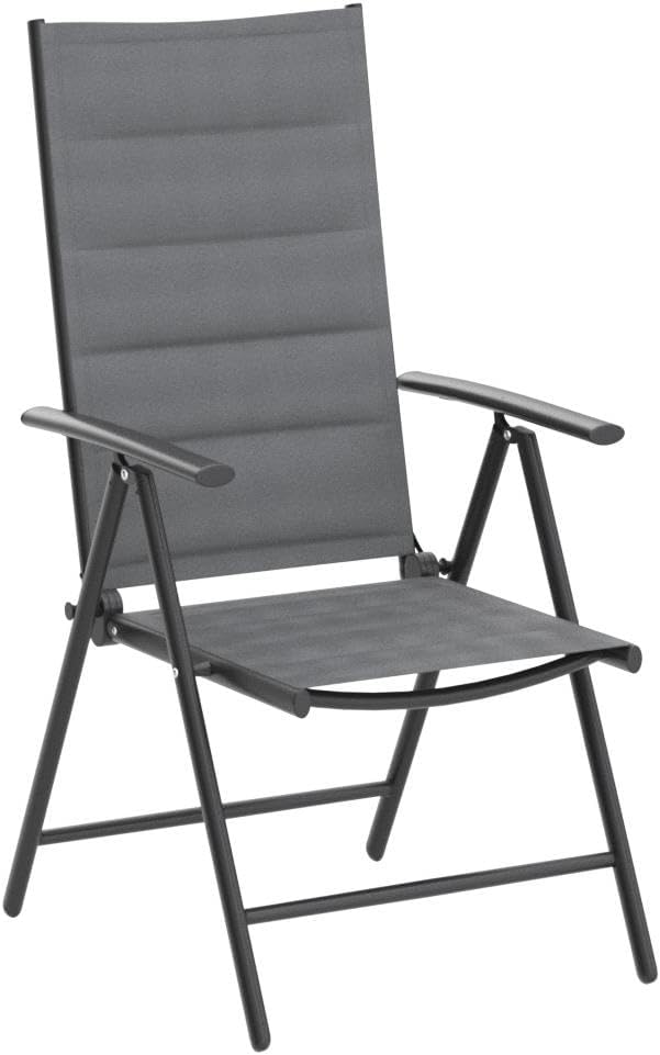PURPLE LEAF Outdoor Patio Folding Chairs Set of 2, Outdoor Reclining Camping Chairs with Soft Cotton-Padded Seat Adjustable High Backrest Portable Chairs, Grey