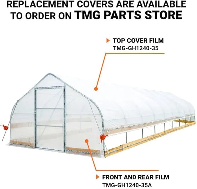 12x40ft Premium Tunnel Greenhouse 6mil Strong EVA Film Galvanized Rustproof Frame Crank-Activated Roll Up Sides Angled Peak Roof