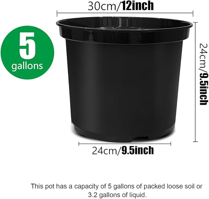 RooTrimmer 5 Gallon Nursery Pots 10-Pack, 12 Inch Plastic Planter with Drainage Holes – Round, Sturdy, Deep Design for Indoor/Outdoor Plants