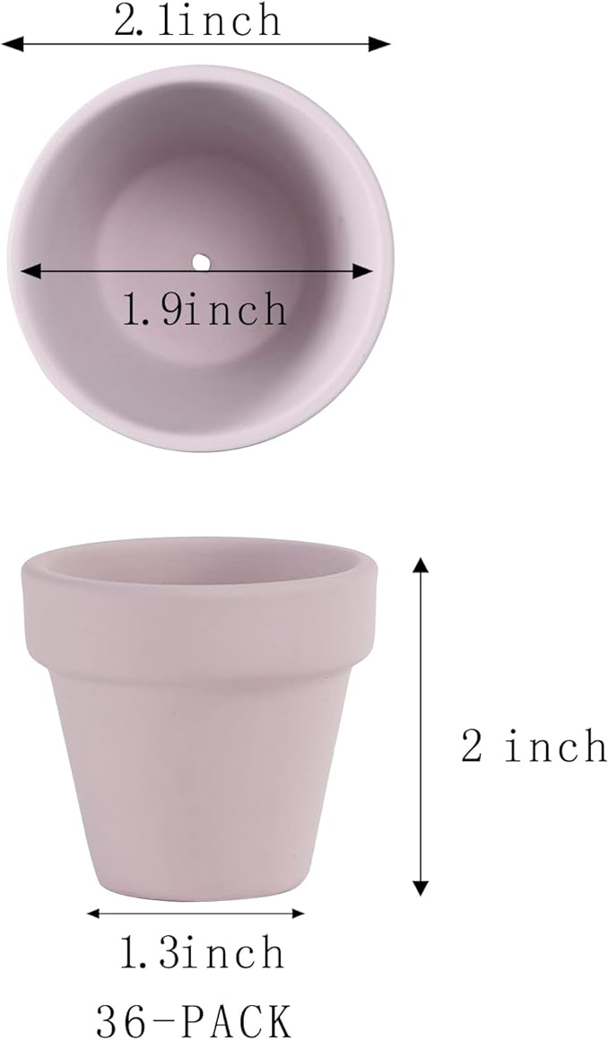 Fcacti 36 Pcs Small Mini Pink Clay Pots 2.1'' Terracotta Pot Clay Ceramic Pottery Planter Cactus Flower Pots Succulent Nursery Pots- Great for Window Boxes, Cactus, Plants, Crafts, Wedding Favors
