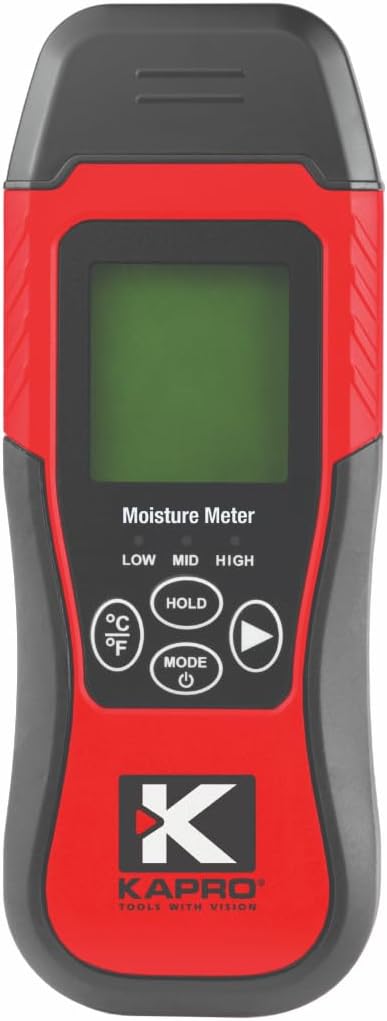 Kapro - 379 Moisture Meter with Temperature Detection - Measures Wood Moisture and Temperature in Fahrenheit and Celsius - Features 8 Calibration Scales - Back-Lit Display & Auto-Power Shut Off