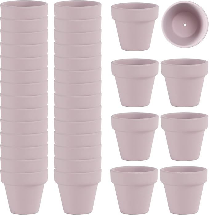 Fcacti 36 Pcs Small Mini Pink Clay Pots 2.1'' Terracotta Pot Clay Ceramic Pottery Planter Cactus Flower Pots Succulent Nursery Pots- Great for Window Boxes, Cactus, Plants, Crafts, Wedding Favors