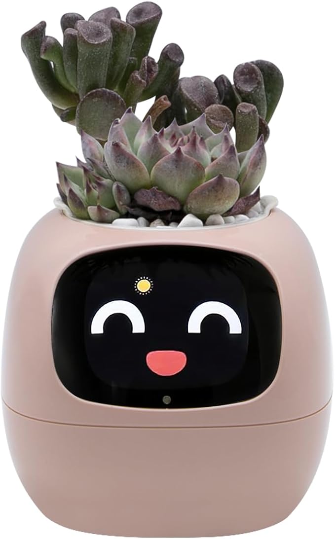 Odpaltoy Smart Plant Pot with Expression, AI Intelligent Flower Pot for Indoor Decoration, Smart Garden Pot with Water/Light/Temperature Sensors, Ivy AI Planter(Pink)