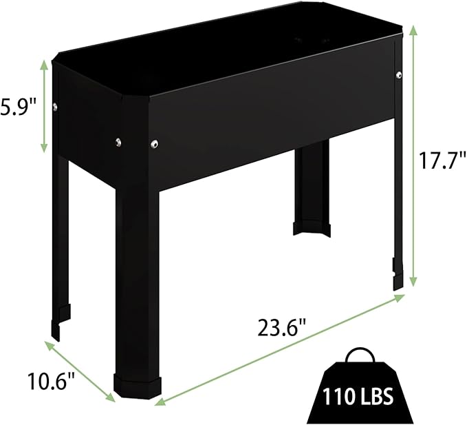 Raised Garden Bed with Detachable Legs Elevated Metal Planter Box for Growing Fresh Herbs Vegetables Flowers Succulents&Other Plants for Outdoor Backyard Patio Deck Balcony Black S