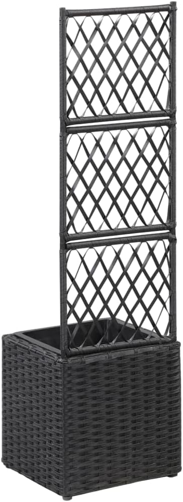 vidaXL Raised Bed Black Trellis Planter with Removable Pot, 11.8"x11.8"x42.1" Square Poly Rattan - Suitable for Indoor and Outdoor Use