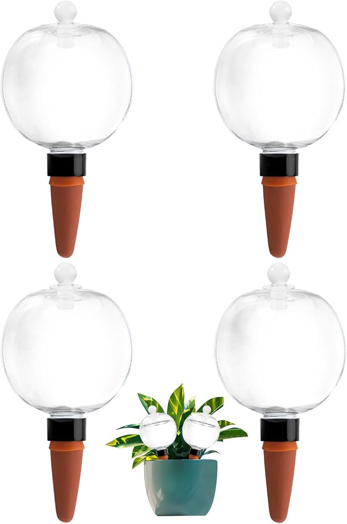 4 Pack Plant Watering Globes with Covers 17oz Self Watering Planter Insert Indoor/Outdoor Plant Watering Devices for Automatic Drip Irrigation